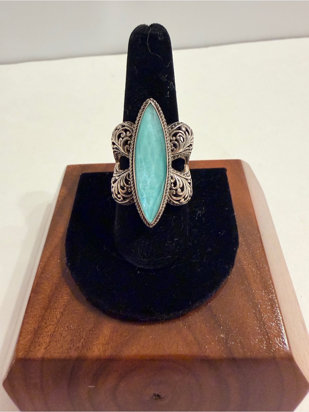 Sarda Sterling Silver Marquise Ring Sea Green Chalcedony Mother of Pearl Quartz